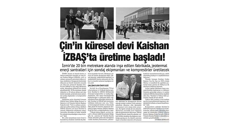 ÇİN’İN KÜRESEL DEVİ KAİSHAN, İZBAŞ’TA ÜRETİME BAŞLADI