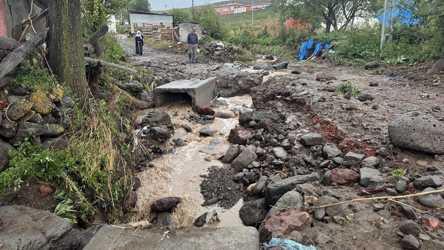 Ardahan'da sağanak ve dolu bazı köy ve mahallelerde hasara neden oldu