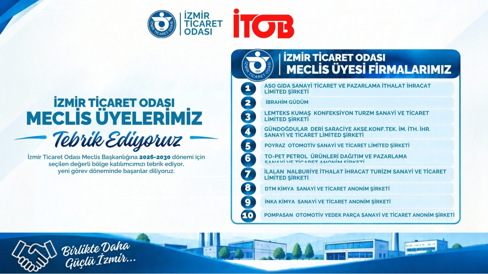 İTOB, İzmir Ticaret Odası meclis üyelerini kutladı