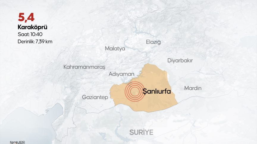 Şanlıurfa'da 5,4 büyüklüğünde deprem